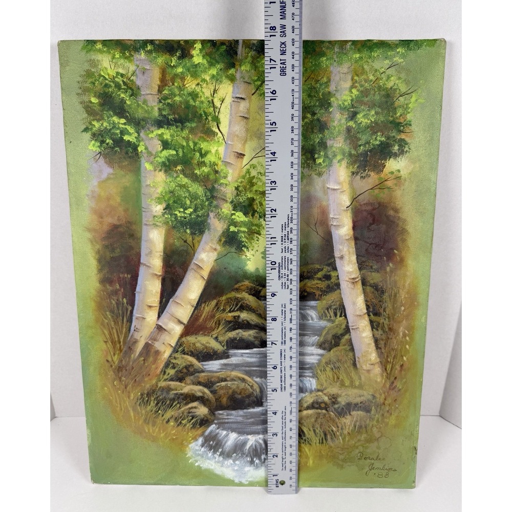 Original Oil Painting Trees Waterfall Landscape Signed On Canvas 14x18 - Picture 3 of 6